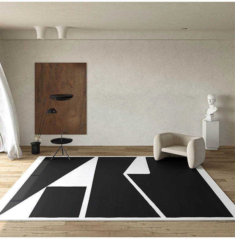 Abstract Black & White High Pile Tufted Rug