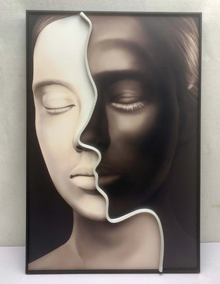 Arte de pared de caras LED neón en blanco y negro - Diseño minimalista