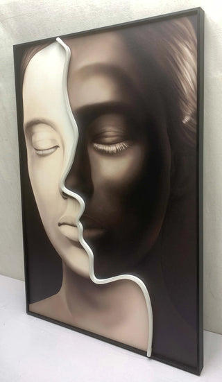 Arte de pared de caras LED neón en blanco y negro - Diseño minimalista