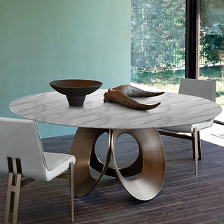 Minimalistic Metallic Rings Marble Top Dining Table - GraffitiWallArt