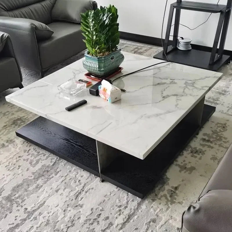 Natural Marble & Wood Coffee Table - GraffitiWallArt