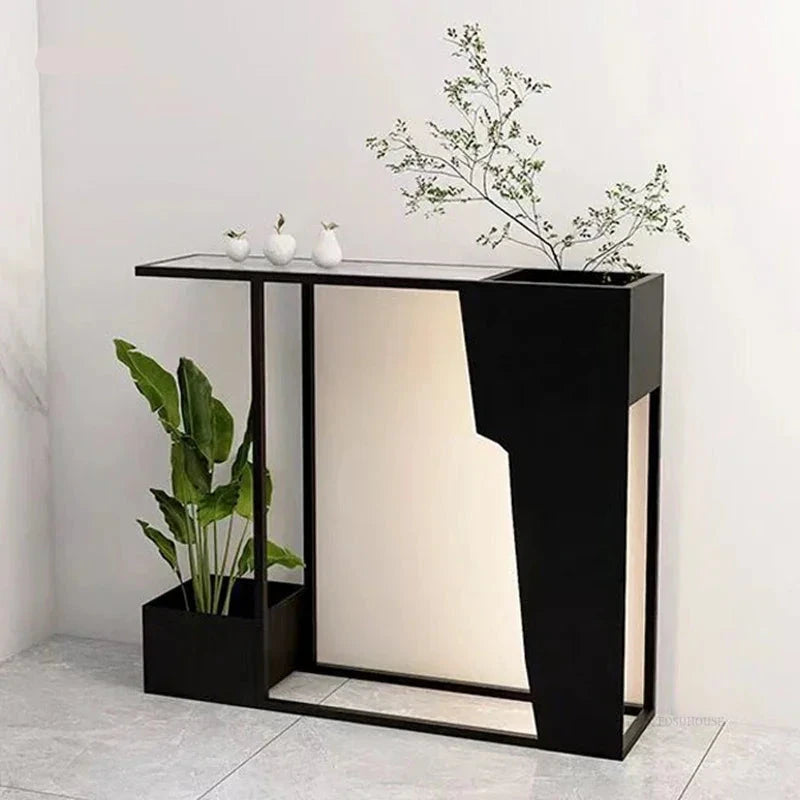 Minimalist Wrought Iron Console Table with Light