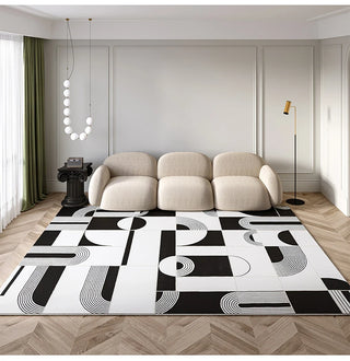 Abstract Black & White High Pile Tufted Rug