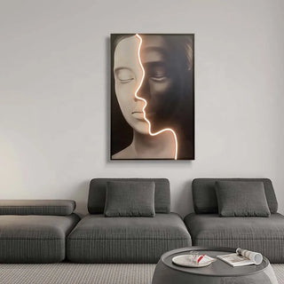 Arte de pared de caras LED neón en blanco y negro - Diseño minimalista