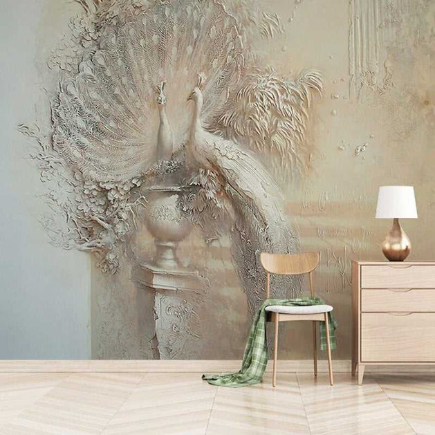 Majestic Peacock 3D Relief Wallpaper-GraffitiWallArt