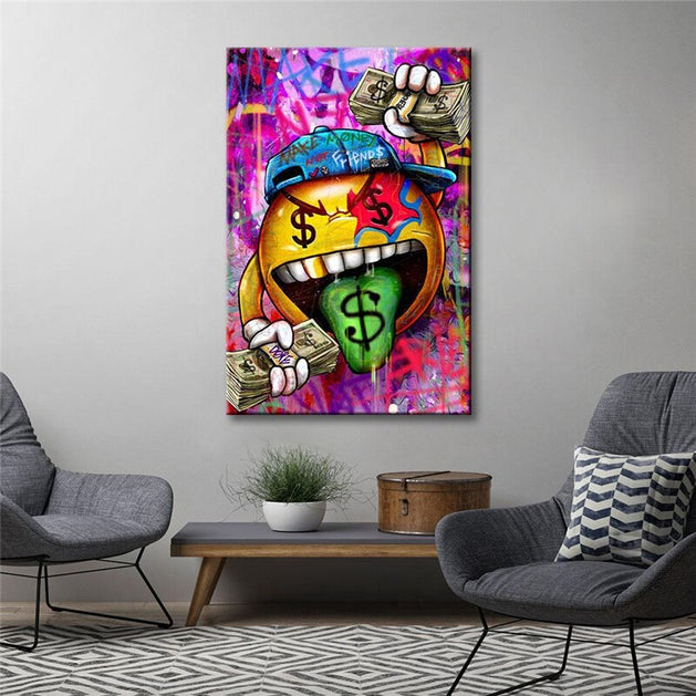 Make Money Emoji Dollars Tongue Canvas Wall Art-GraffitiWallArt