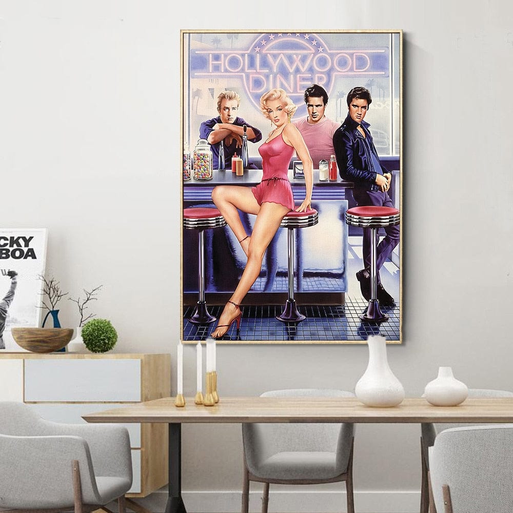 Marilyn And Elvis at Diner Canvas Wall Art - Masterpiece-GraffitiWallArt