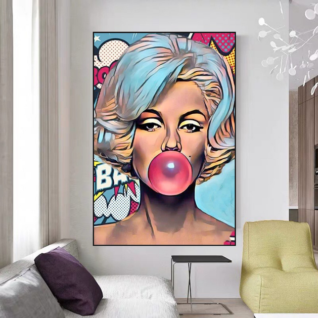 Marilyn Bubble Gum Canvas Wall Art – Find the Perfect Piece-GraffitiWallArt