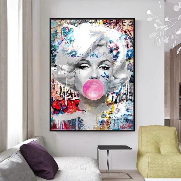 Marilyn Bubble Gum Wall Art: Vibrant Pop Art Design-GraffitiWallArt