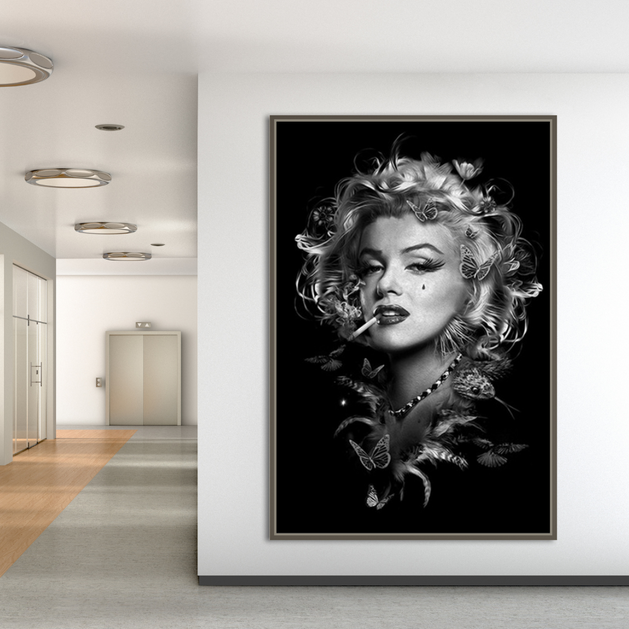 Marilyn Monroe Black n White Canvas Wall Art-GraffitiWallArt