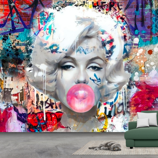 Marilyn Monroe Bubble Gum Wallpaper Mural – Wall Decor-GraffitiWallArt