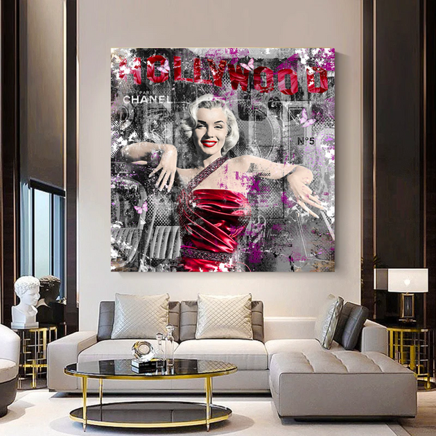 Marilyn Monroe in Red Canvas Wall Art - Beautify Your Space-GraffitiWallArt
