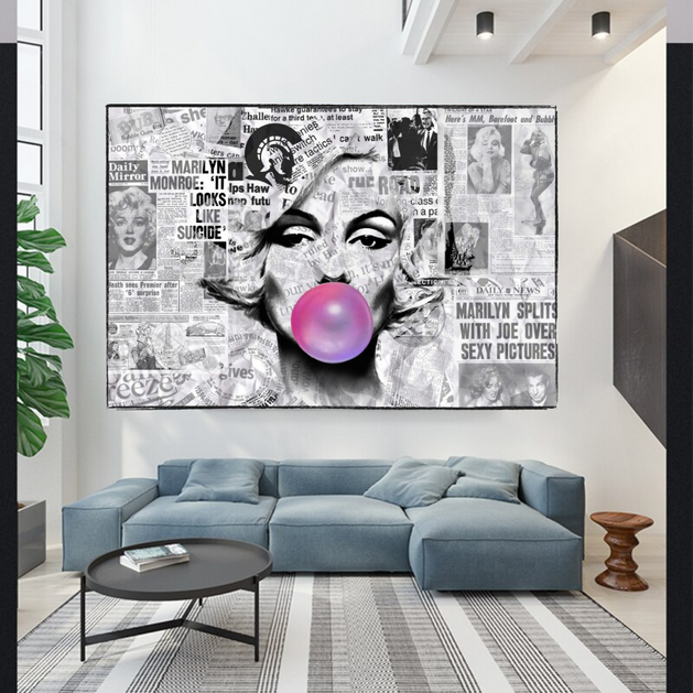 Marilyn Newspaper Canvas Wall Art: Bubble's Creation-GraffitiWallArt