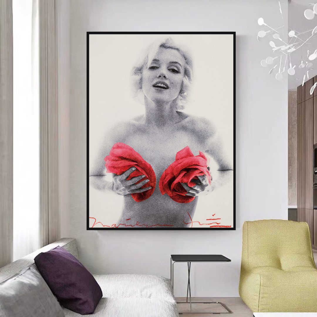 Marilyn Red Flowers Wall Art: Captivating and Timeless-GraffitiWallArt