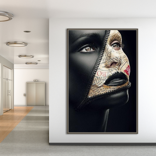 Masked Girl Canvas Wall Art - Zipper Girl-GraffitiWallArt