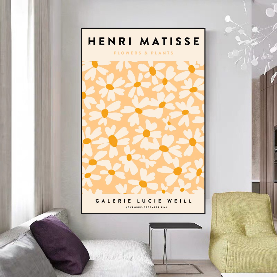 Matisse Flowers Leaf Coral Lemon Abstract Wall Art Canvas Wall Art-GraffitiWallArt