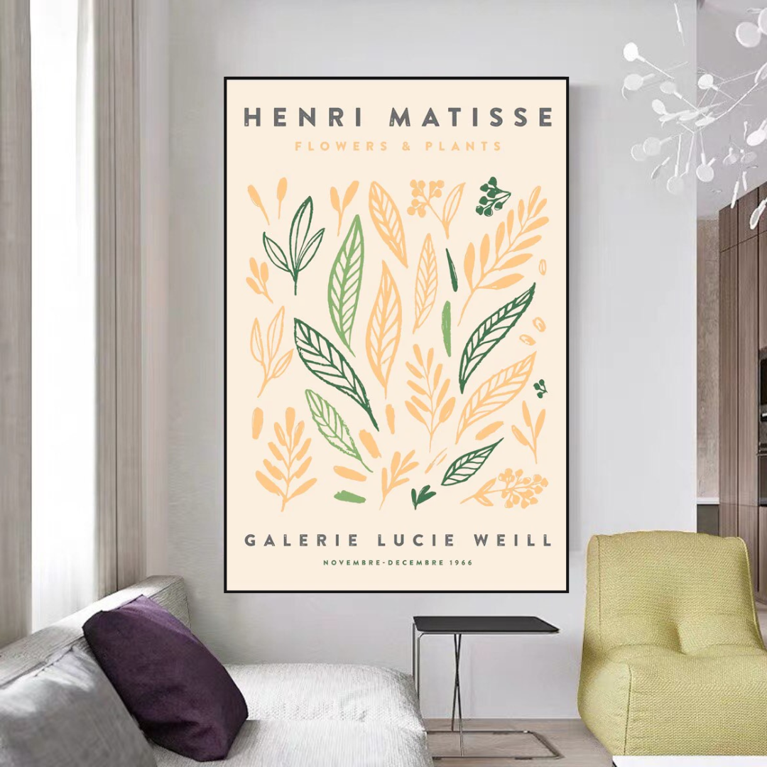 Matisse Flowers Leaf Coral Lemon Abstract Wall Art Canvas Wall Art-GraffitiWallArt