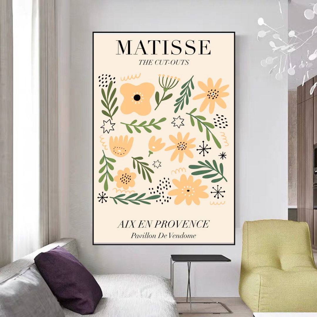 Matisse Flowers Leaf Coral Lemon Abstract Wall Art Canvas Wall Art-GraffitiWallArt