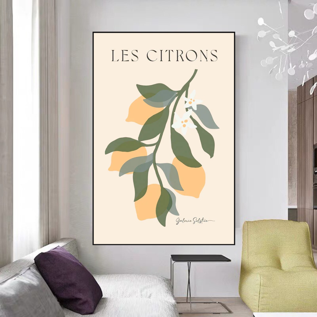 Matisse Flowers Leaf Coral Lemon Abstract Wall Art Canvas Wall Art-GraffitiWallArt