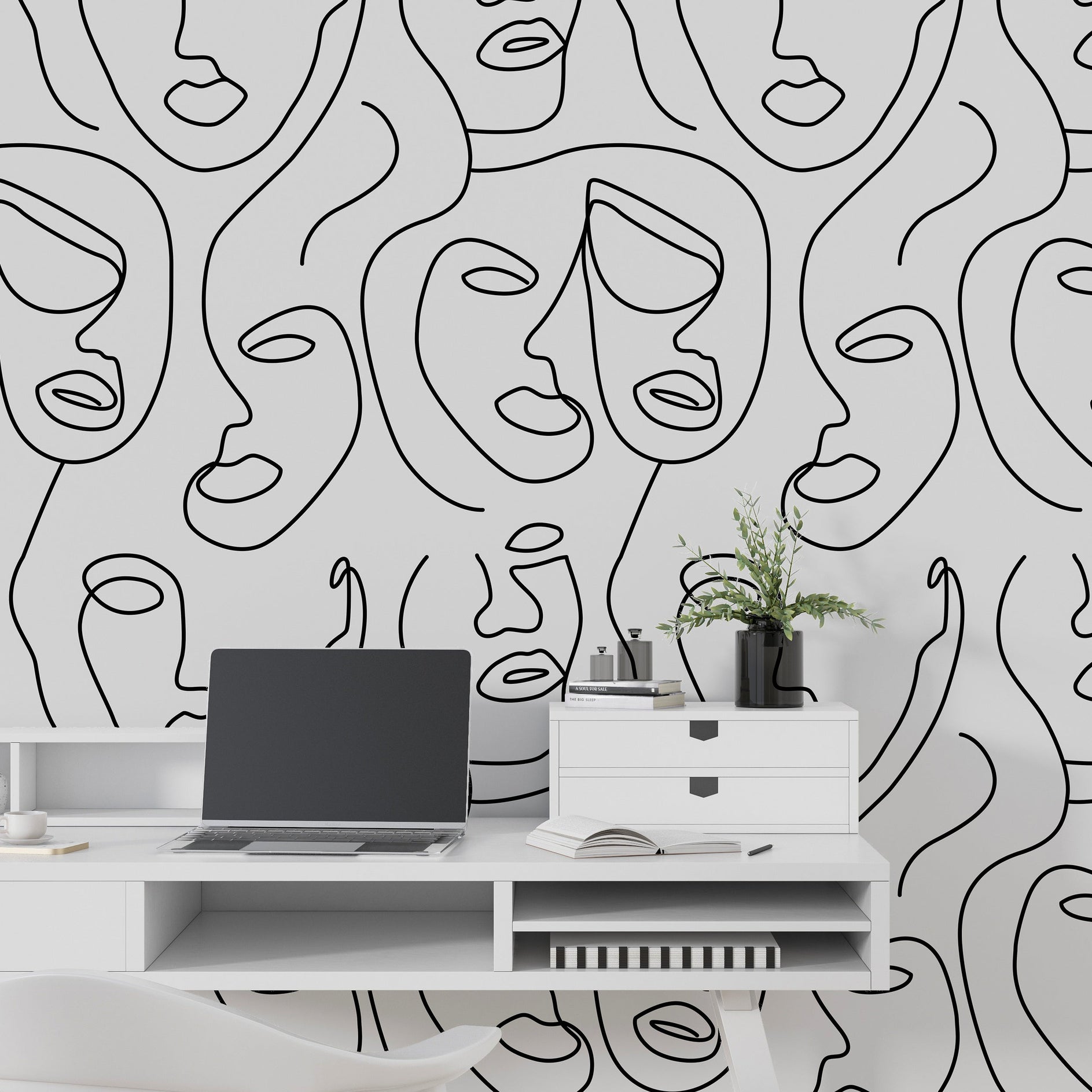 Matisse Line Art Wallpaper Mural - Exquisite Designs-GraffitiWallArt