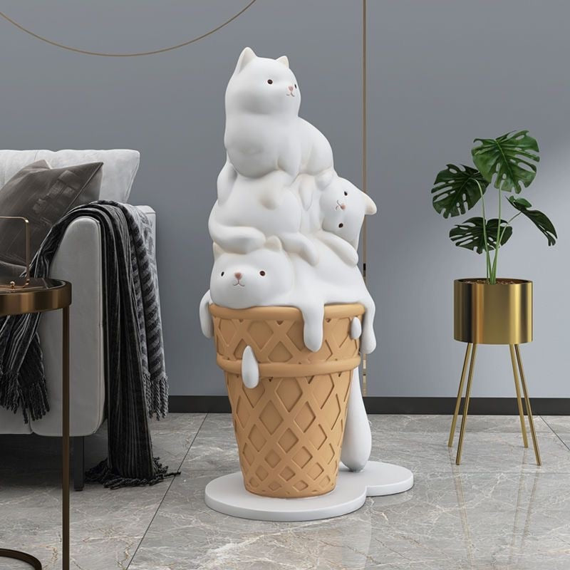 Melted Ice Cream Cat Statues Sculpture Ornament-GraffitiWallArt