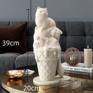 Melted Ice Cream Cat Statues Sculpture Ornament-GraffitiWallArt