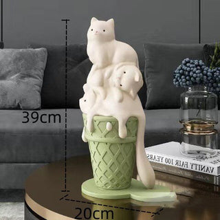 Melted Ice Cream Cat Statues Sculpture Ornament-GraffitiWallArt