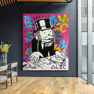 Mens DJ in Motion: Mr Monopoly Canvas Wall Art-GraffitiWallArt