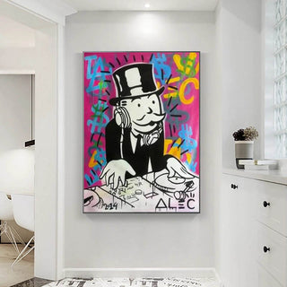 Mens DJ in Motion: Mr Monopoly Canvas Wall Art-GraffitiWallArt