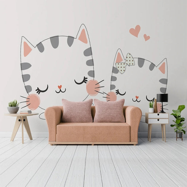 Meow Cat Theme Nursery Wallpaper - Transform Your Space-GraffitiWallArt