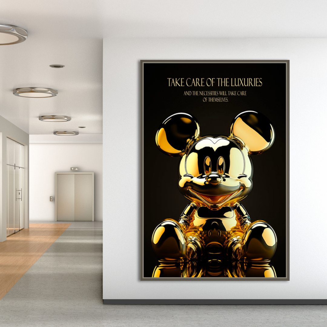 Mickey Mouse Gold Sculpture Motivational Quote Canvas Wall Art-GraffitiWallArt