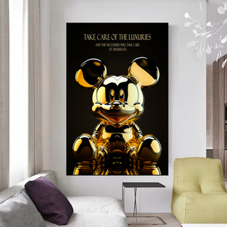 Mickey Mouse Gold Sculpture Motivational Quote Canvas Wall Art-GraffitiWallArt