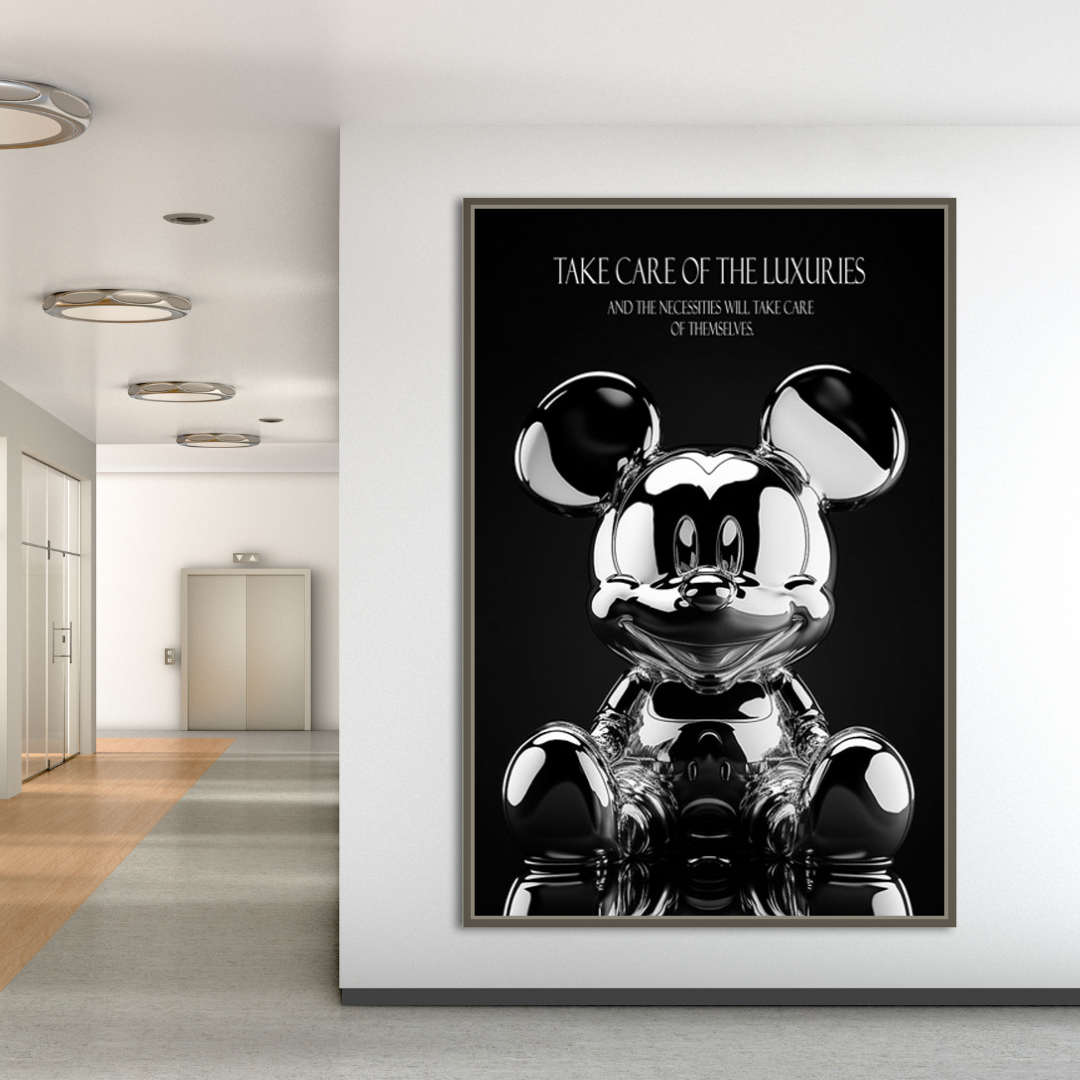 Mickey Mouse Silver Sculpture Motivational Quote Canvas Wall Art-GraffitiWallArt