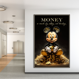 Mickey Mouse Trading Money Motivational Quote Canvas Wall Art-GraffitiWallArt