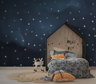 Midnight Blue Stars - Kids Room Wallpaper Mural-GraffitiWallArt