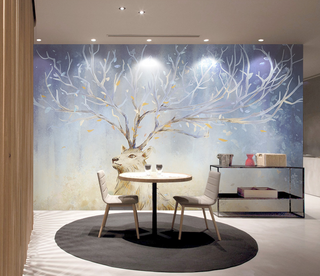 Midnight Reindeer Tree Trunks Wallpaper Mural-GraffitiWallArt