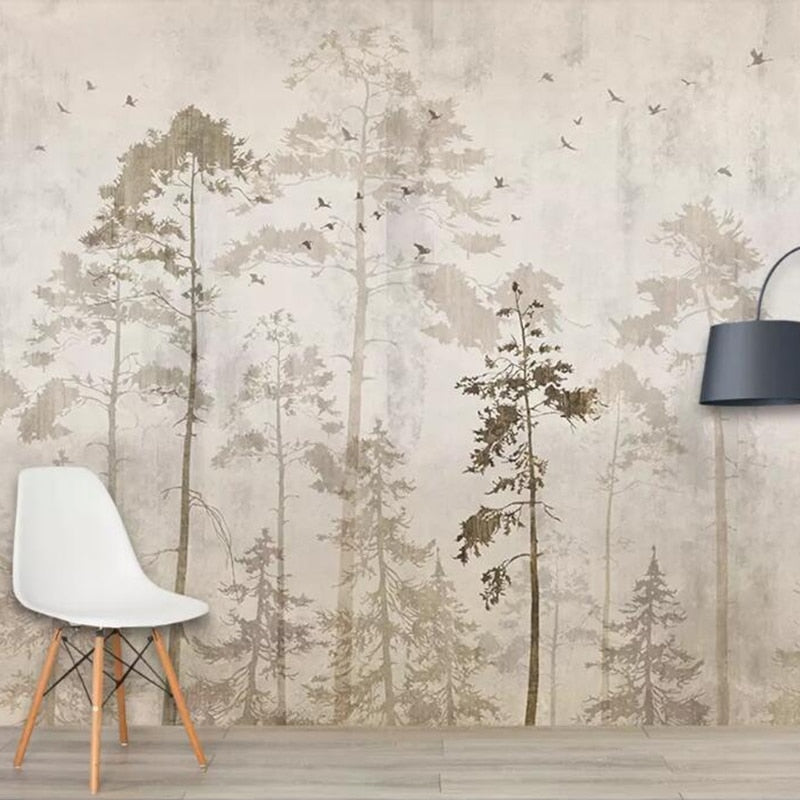 Minimalist Serenity Tree Mural Wallpaper-GraffitiWallArt