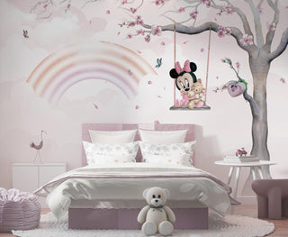 Minnie on Swing - Girls Nursery Wallpaper Mural-GraffitiWallArt