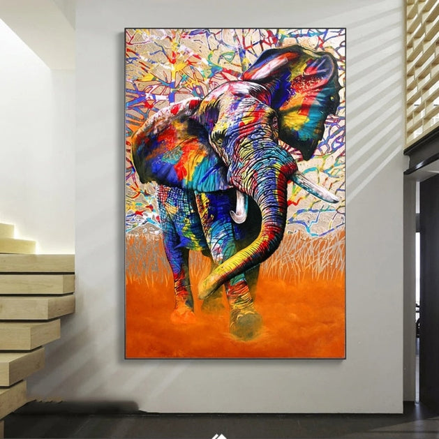 Modern Art Colourful Elephant Canvas Wall Art-GraffitiWallArt