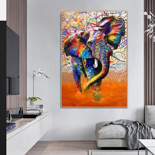 Modern Art Colourful Elephant Canvas Wall Art-GraffitiWallArt