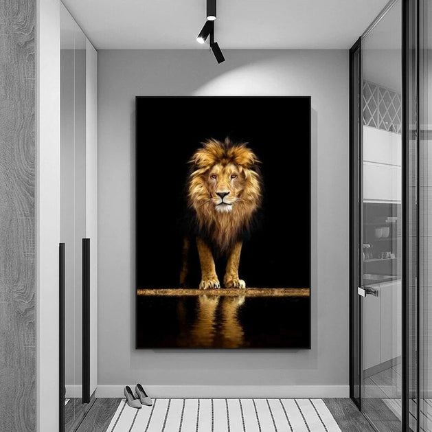 Modern Art Lion In The Dark Canvas Wall Art-GraffitiWallArt