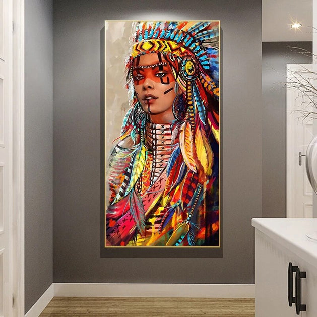 Modern Art Red Indian Women Canvas Wall Art-GraffitiWallArt