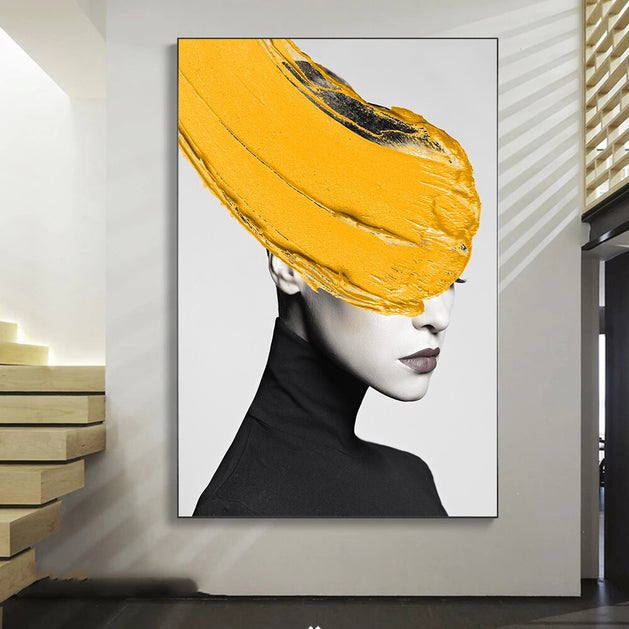 Modern Black Women With Yellow Hat Canvas Wall Art-GraffitiWallArt