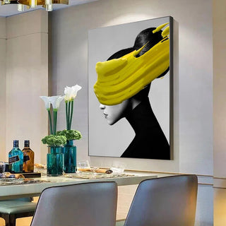 Modern Black Women With Yellow Hat Canvas Wall Art-GraffitiWallArt