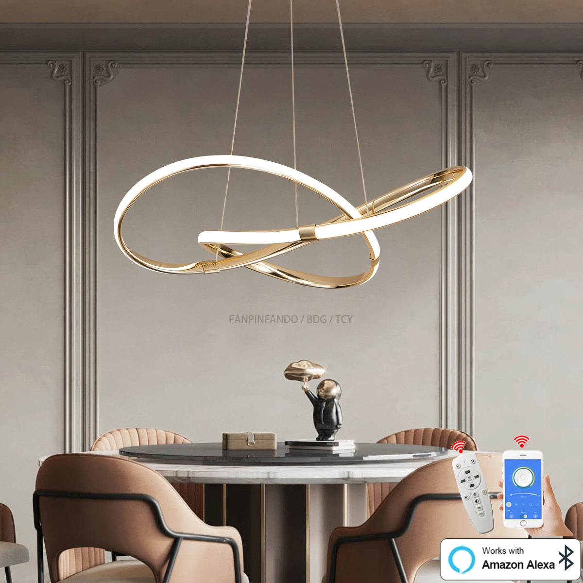 Modern Chrome Plated Gold LED Chandelier for Dining and Living Room-GraffitiWallArt