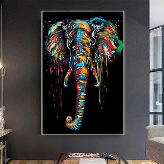 Modern Colourful Elephant Canvas Wall Art-GraffitiWallArt