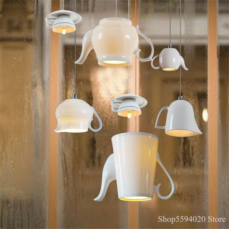 Modern Tea Cup Teapot Crockery Ceramic Led Pendant Lights-GraffitiWallArt