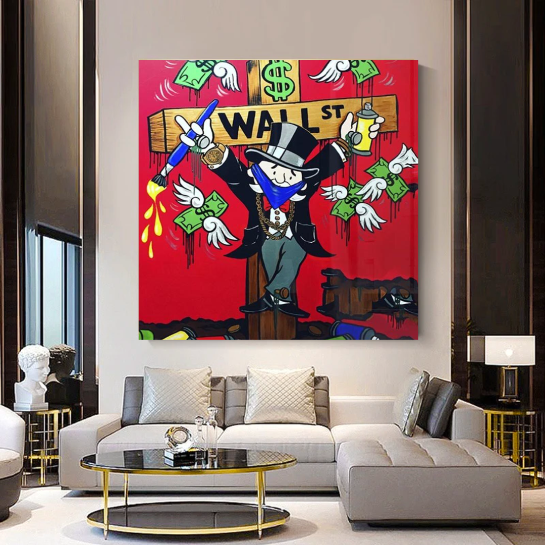 Money Flys at Wall Street - Mr Monopoly Wall Art-GraffitiWallArt