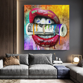 Money Lips Graffiti Canvas Wall Art-GraffitiWallArt