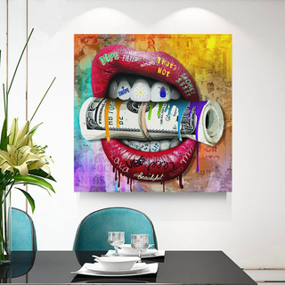 Money Lips Graffiti Canvas Wall Art-GraffitiWallArt